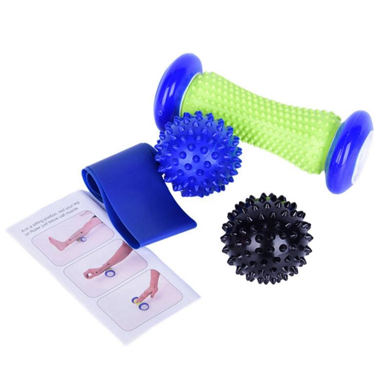 

Набор из 4 предметов из ПВХ для йоги с шипами, массажный мяч для тренировок, эластичная лента, ролик для лодыжки