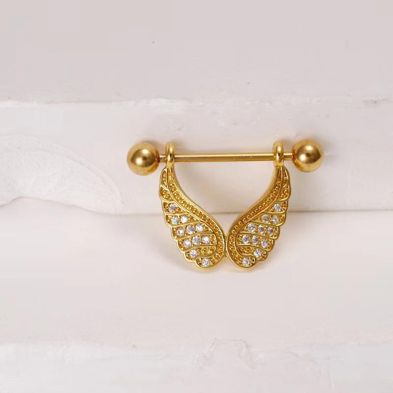 Stainless Steel Winged Zircon Nipple Ring Body Jewelry