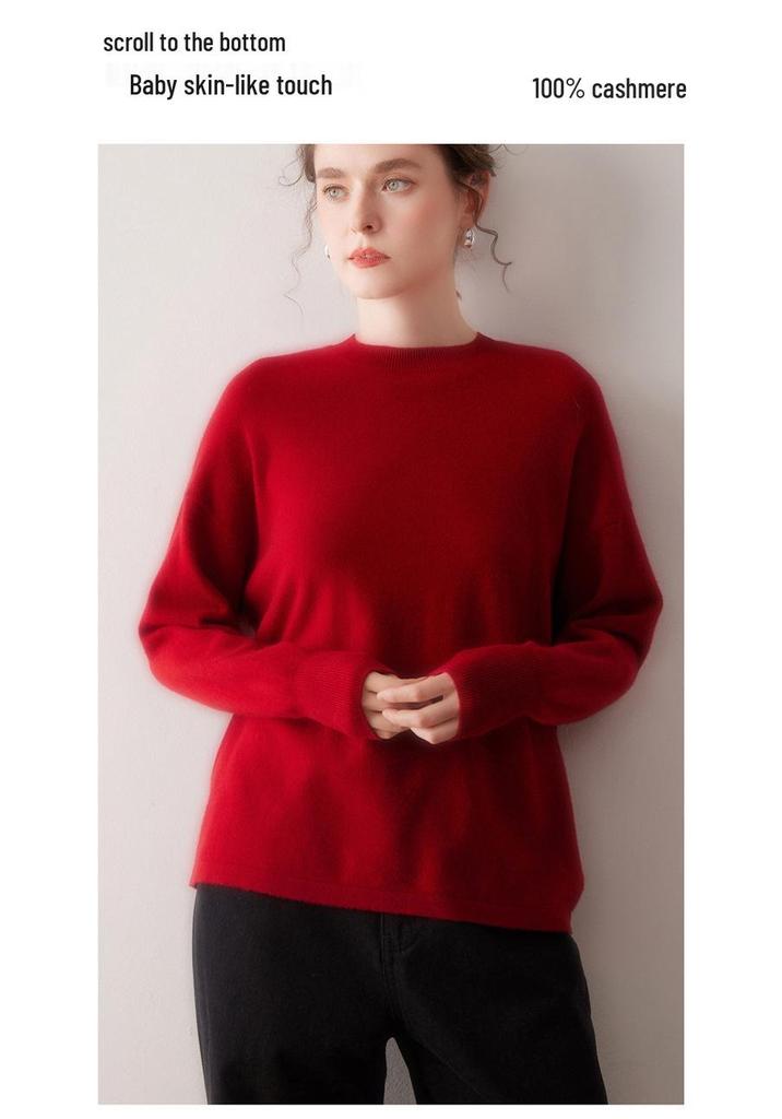 Women's 100% Cashmere Loose Fit Sweater - Round Neck, Drop Shoulder, Pullover Knitwear for Autumn/Winter