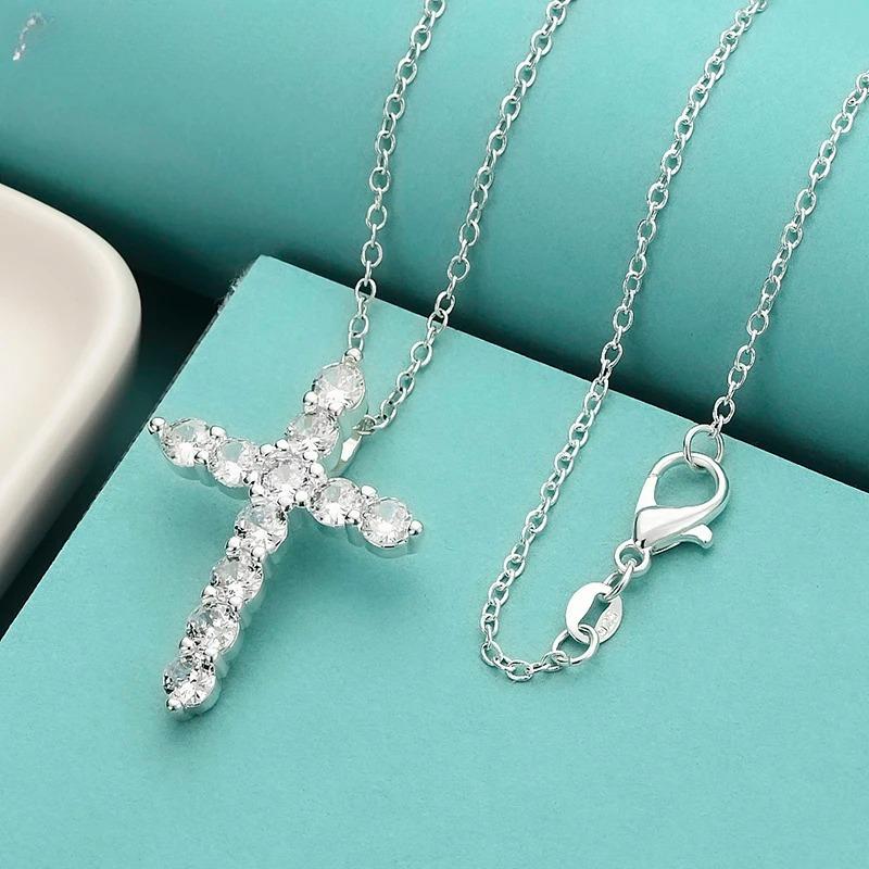 New Factory Wholesale Fashion 925 Sterling Silver Jewelry Charm Elegant Women Shiny Crystal CZ Necklace Jewelry Wedding Cute