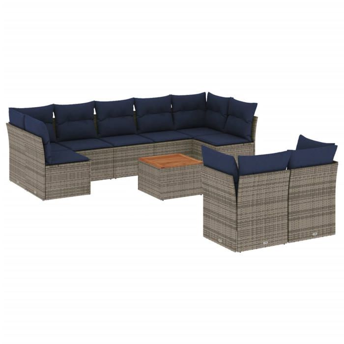 VidaXL Salon de Jardin avec Coussins 10 pcs, Canapés de Patio, Ensemble de Meubles, Mobilier de Terrasse Exterieur, Gris 3256145