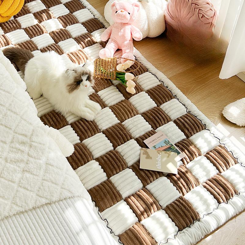 Short Plush Thickened Sofa Cushion Modern Minimalist Plaid Soft High-quality Carpet Home Living Room Decoration Anti Slip Multi-color Bay Window Mats