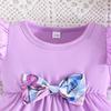 New Summer Baby Girl Flying Sleeve Solid Color Top + Butterfly Print Long Pants Two-Piece Set