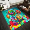 Tapis coloré sur le thème de Candyland avec des motifs sucettes et bonbons, adapté pour une utilisation antidérapante pour salon, chambre à coucher, canapés