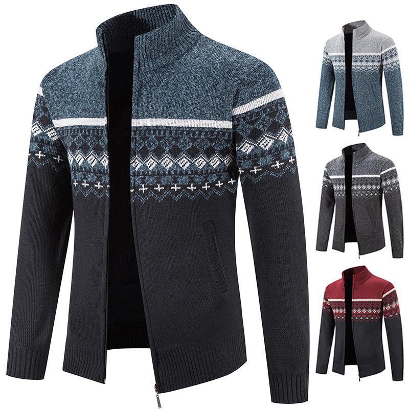 Pulover cardigan jacquard slim cu guler stand pentru bărbați, stil coreean transfrontalier