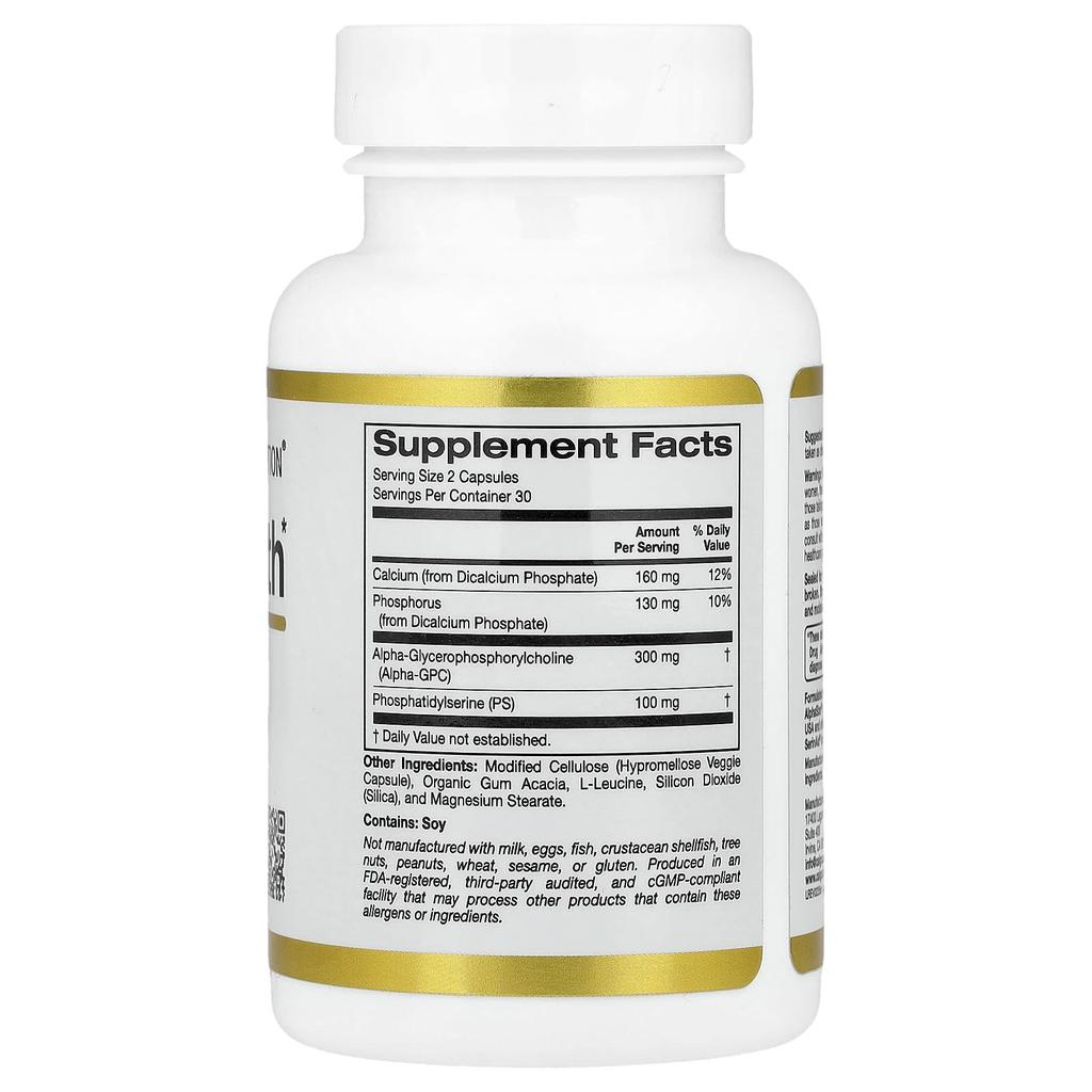 Brain Health, Alpha-Glycerophosphorylcholine, Calcium, Phosphorus, Phosphatidylserine, 60 Veggie Caps