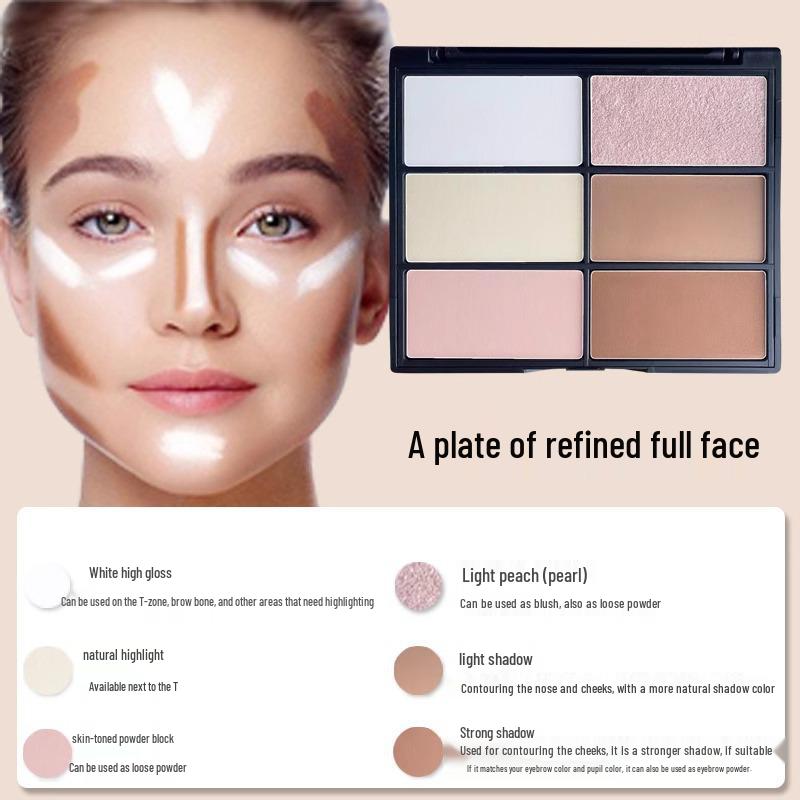 Six-Color All-in-One Contour & Highlight Palette for Professional Makeup