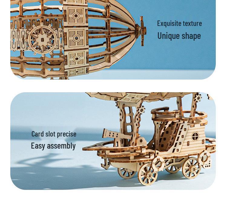 3D Wooden Airship Puzzle - Creative DIY Building Blocks for Kids