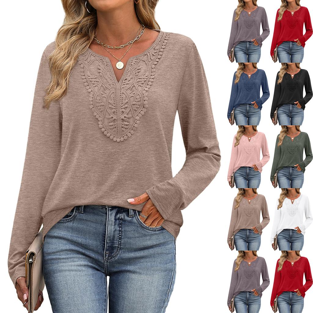 Women's Loose Comfortable Casual Fashion V-Neck Solid Color Long Sleeve Top