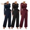 Damen Langarm-Jumpsuit aus Spitze, formeller Jumpsuit mit hoher Taille und weitem Bein, Strampler mit Gürtel, Sommer-Overall-Outfit