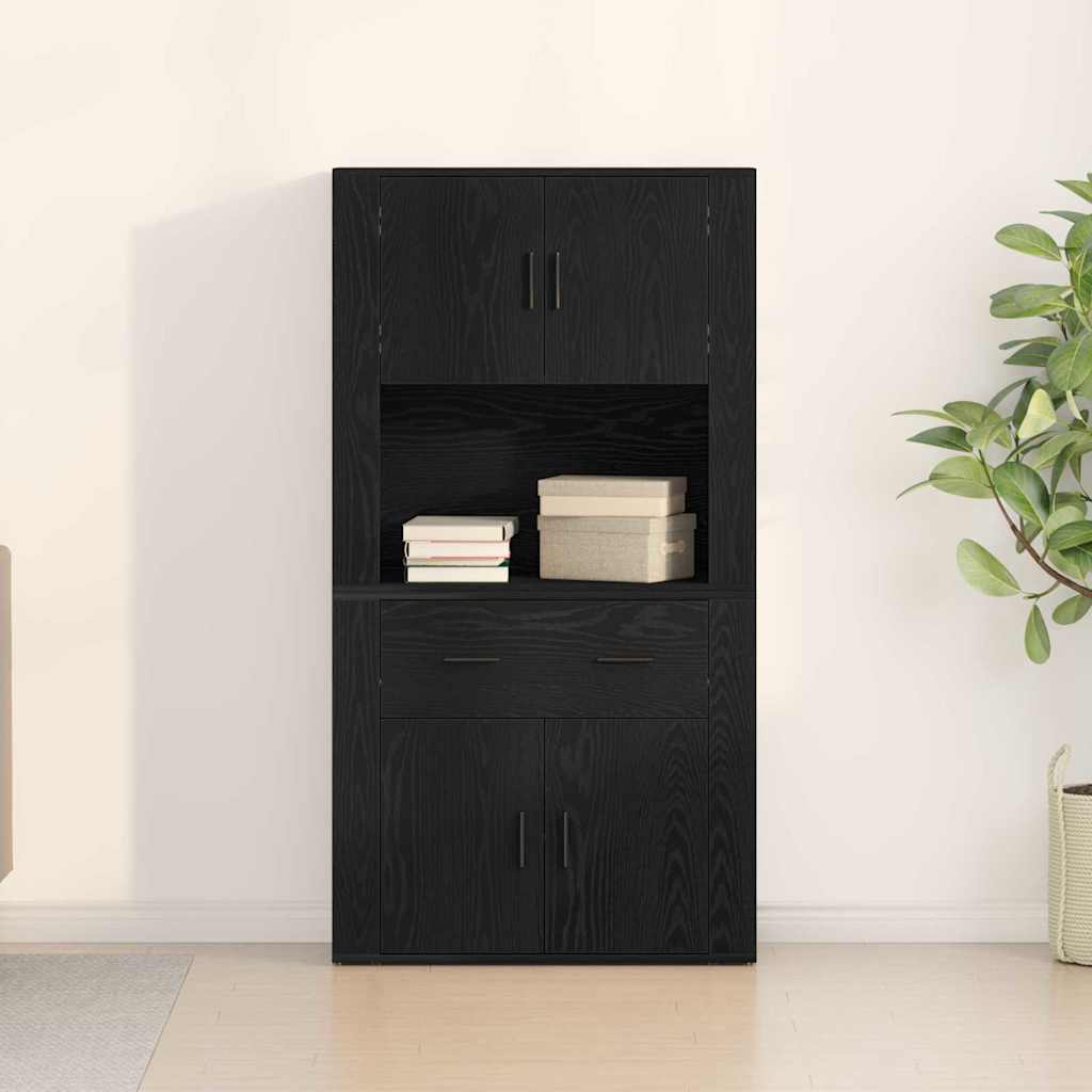 Highboard Black Oak Effect 80 x 33 x 150 cm Engineered Wood