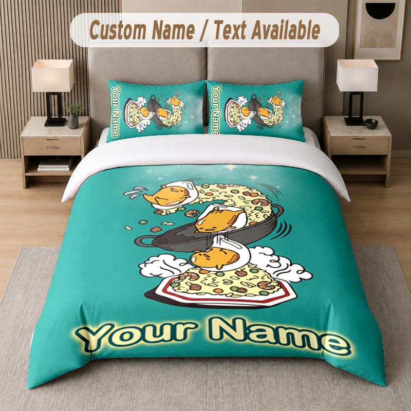Custom Name Gudetama 3Pcs Duvet Cover Set Personalized Text Bedding Pillowcases Bedroom