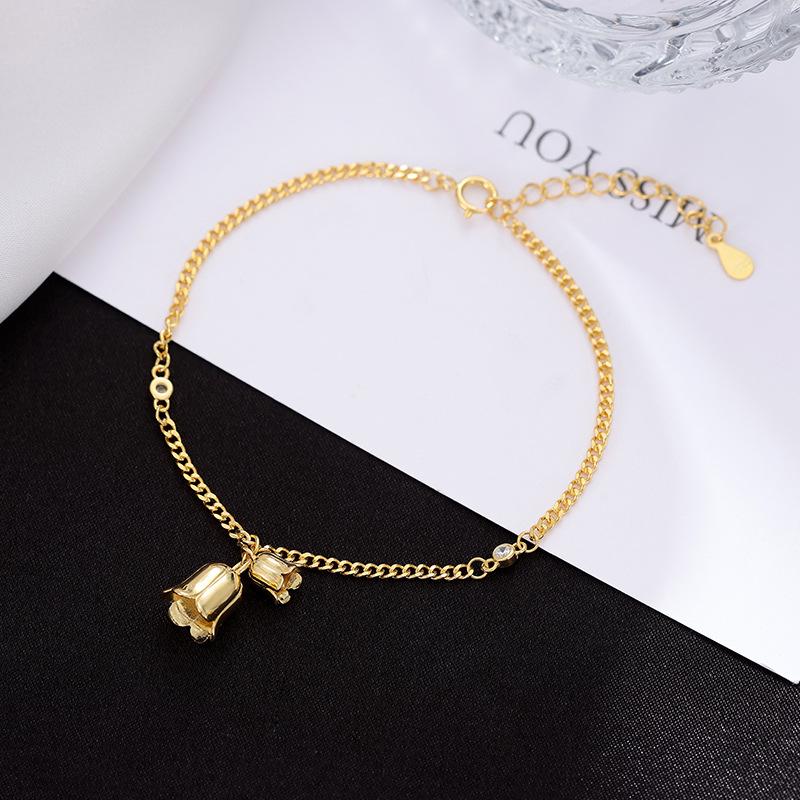 Banyan Tree S925 Silver Lily of the Valley Zircon Chain Bracelet for Women & Girls
