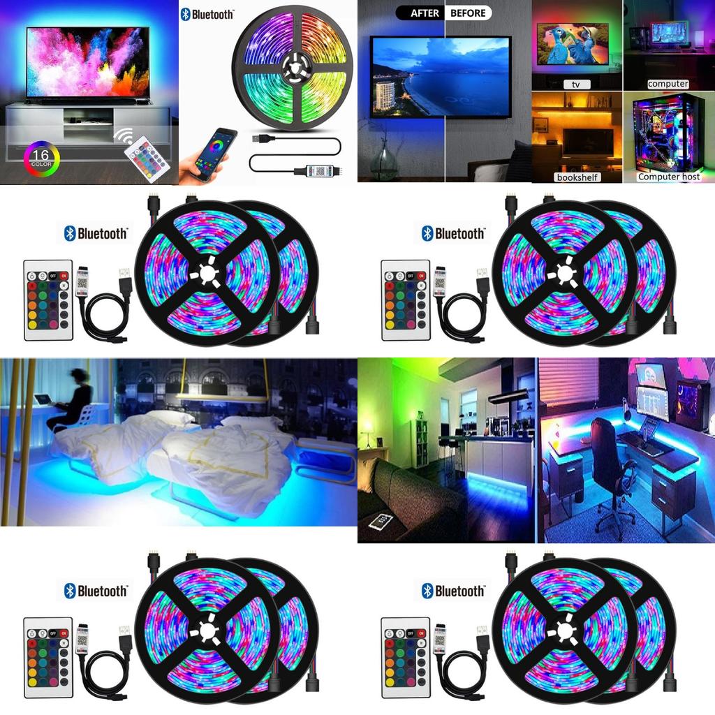 Multicolored Led Strip Light Set With Bluetooth 5050 Rgb Remote Control For Tv Background