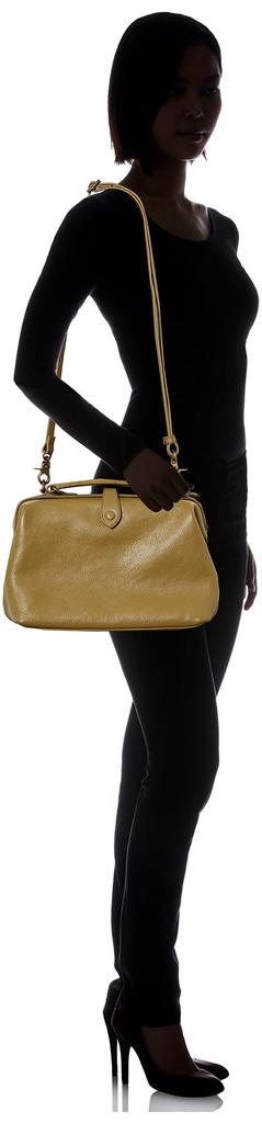 [Peeks Peak] Cowhide Leather Handbag with Mouth Opening, Women's, Olive