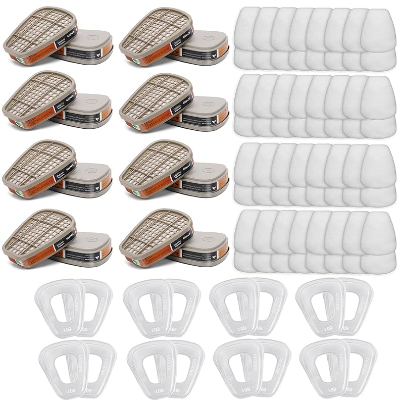 6001 Filter Cartridges Replacement for Gas Respirator, 2pcs Filter Cartridges + 2pcs Filter Covers+8pcs Filter Cottons, Apply to
