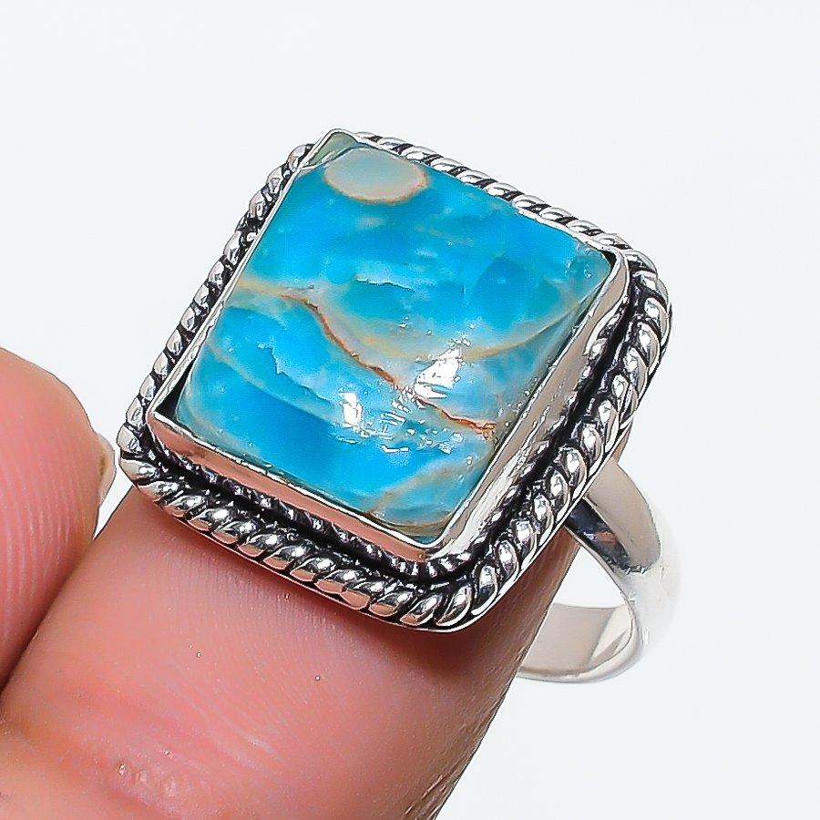 Neon Blue Apatite Gemstone Handmade 925 Sterling Silver Jewelry Ring Size 8 SU-10451