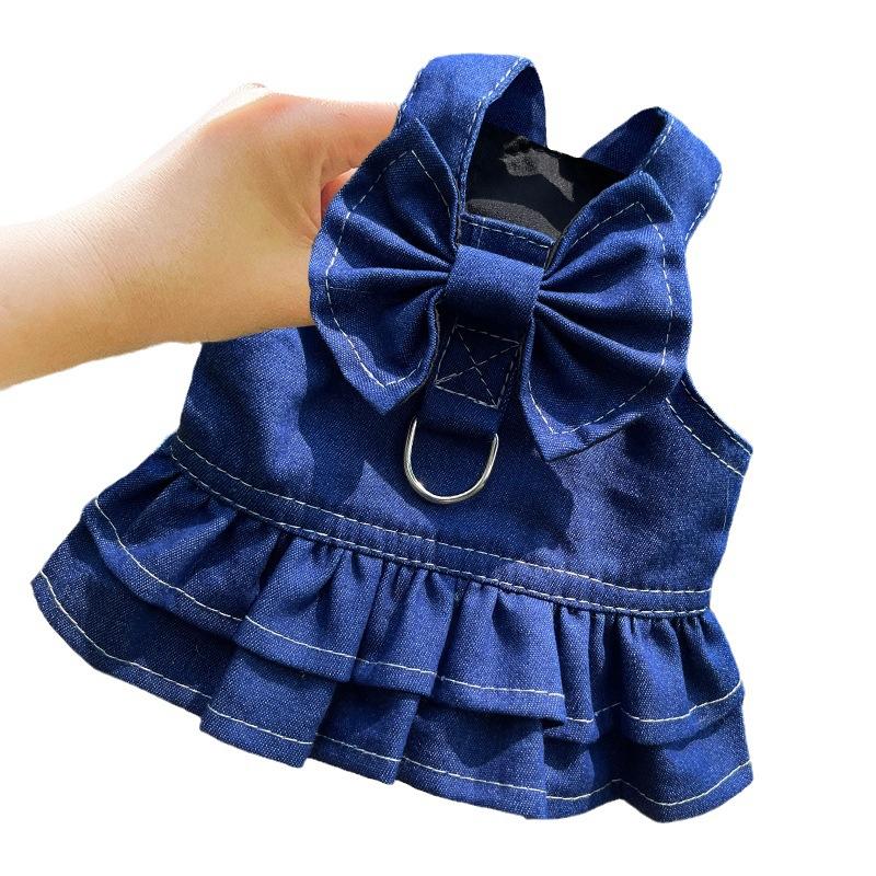 DogPet Cat Denim Skirt Supplies Dog Walking Outside Cat Chest and Back Traction Method Dog Fighting Clothes