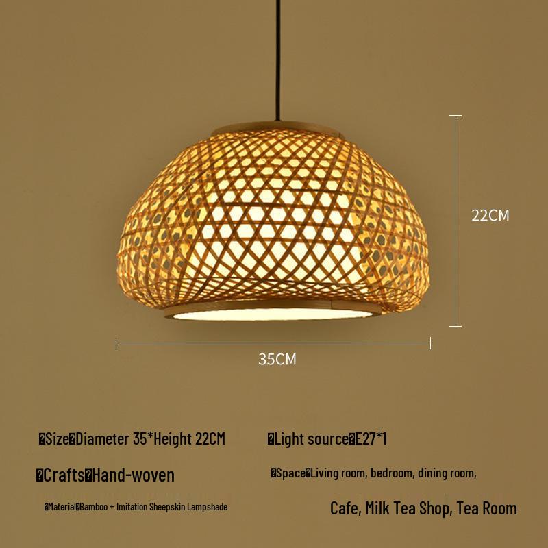 Bamboo Rattan Pendant Lamp: New Chinese & Japanese Style Zen Lighting for Tea Room & Dining, Antique Lantern Design.