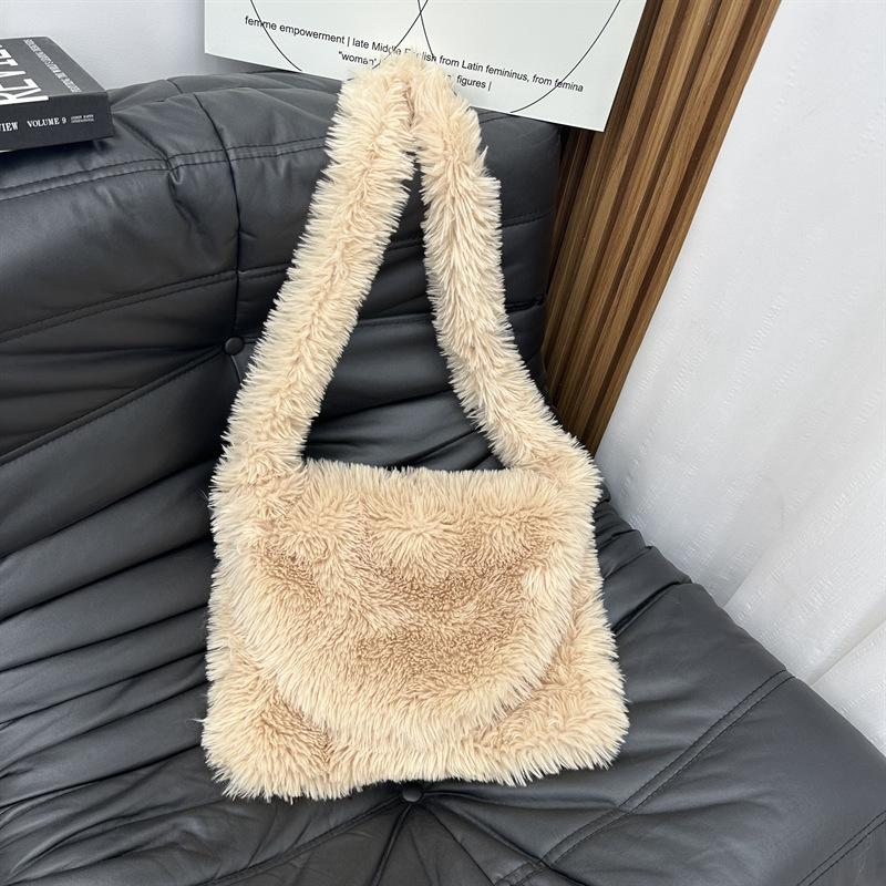 

2023 Ins Fashion Candy Color Faux Fur Bag, Cute Winter Crossbody Purse for Women, Trendy Fluffy Shoulder Bag бежевый