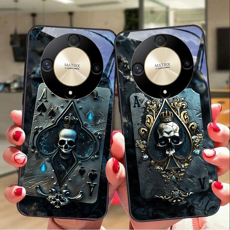 Skeleton Pendant For Honor Magic 6 50 70 90 Lite X7b 200 Pro Nova 10 Nova 5T X6 P30 Pura 70 Ultra Tempered Glass Phone Case