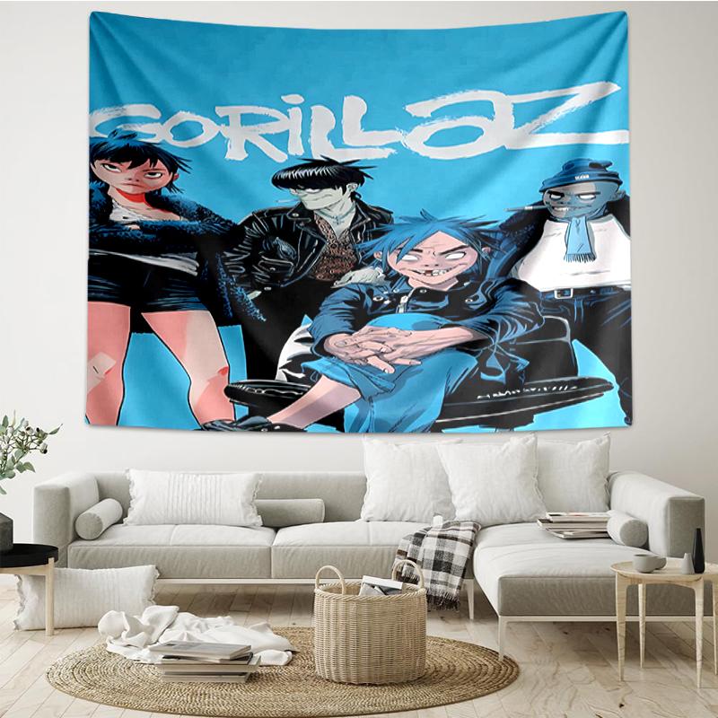 Gorillaz Print Tapestry, Backdrop, Easy Setup, Ideal for Bedroom, Office & Living Room, with Aesthetic Wall Hanging Decor.