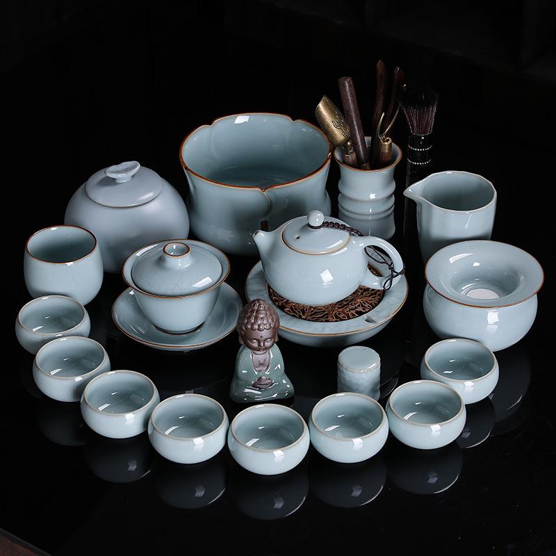 Ru Kung Fu Tea Set Household Teapot Teacup Retro Ceramic Tea Gift Box Large Set Light Luxury Gifts Ry