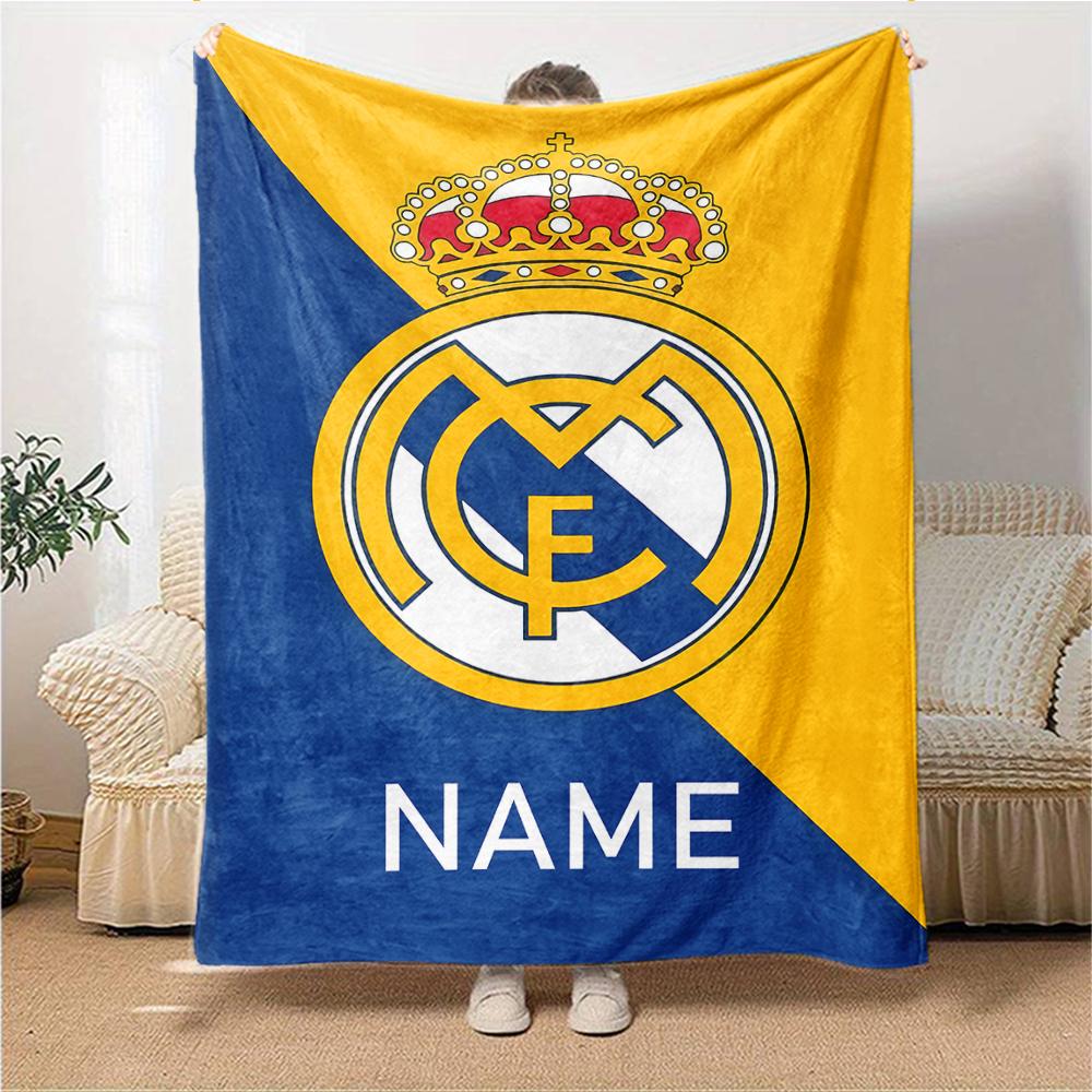 Custom Name Real Madrid Crest blanket for Couch & Bed, Plush Cozy Fuzzy Blanket Super Soft & Warm Blankets for Fall and Winter. 0908264