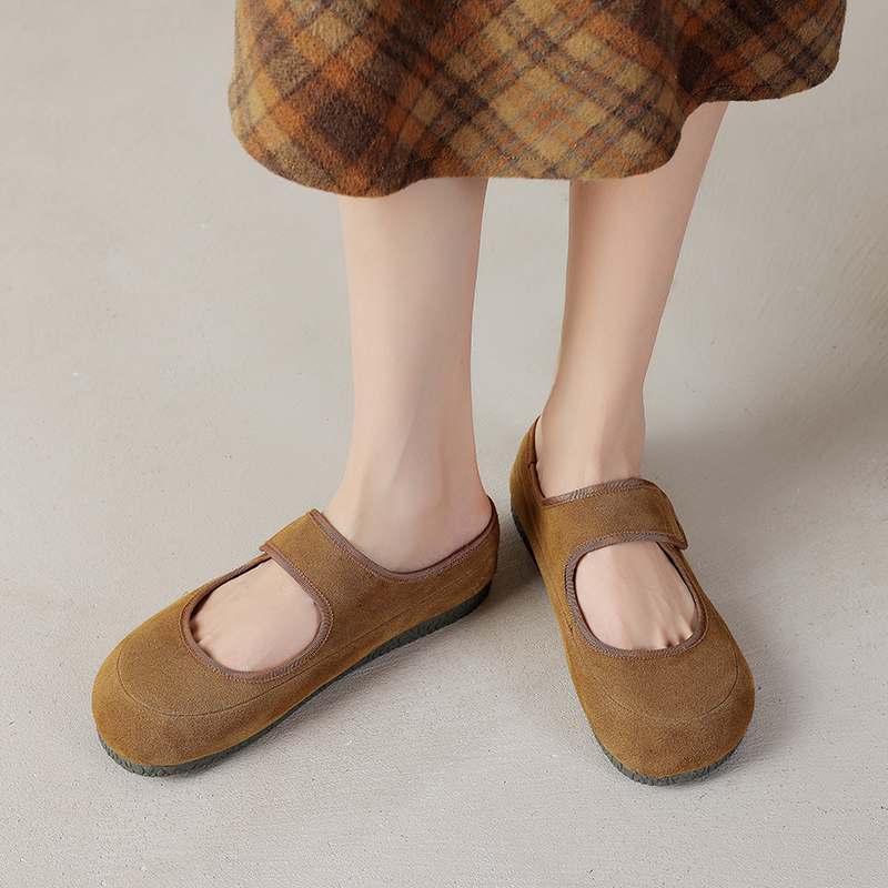 Krazing Pot Cow Suede Nubuck Spring Autumn Winter Flats Slip on Mules Women Keep Warm Fashion Girls Casual Shoes