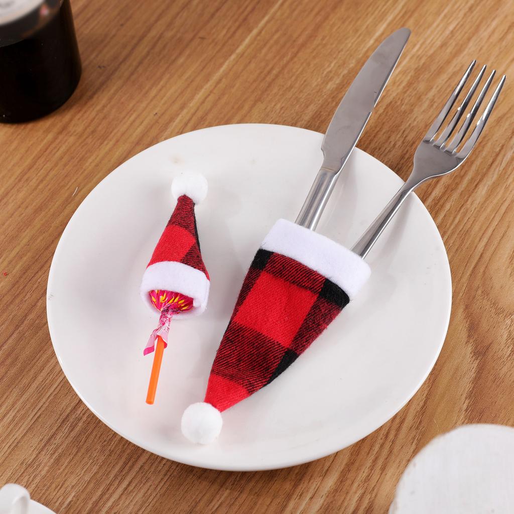 Christmas Santa Hat Knife Fork Holder Cutlery Cover Organizer Supplies for Wedding Birthday Party Dining Table Decor
