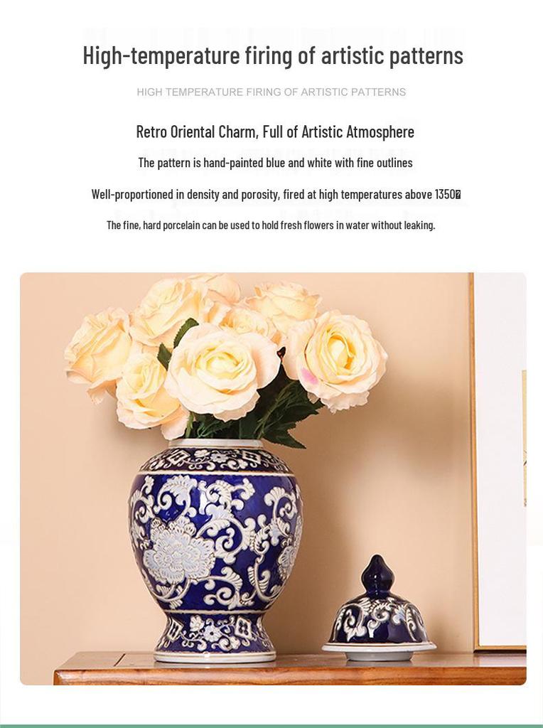 Chinese Style Blue and White Porcelain Hand-painted Vase for Living Room or Entryway Decor