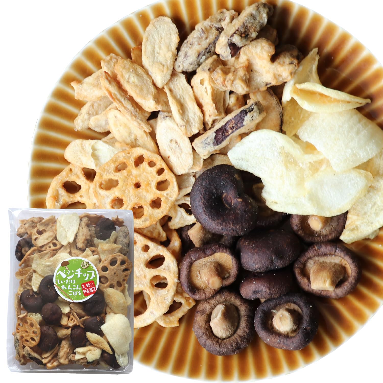 Daichi no Namagashi 5 Kinds of Vegetable and Mushroom Chips 230g Vegetable Chips Lotus Shiitake Treat (Burdock, Root, Mushroom, Onion) Snack,