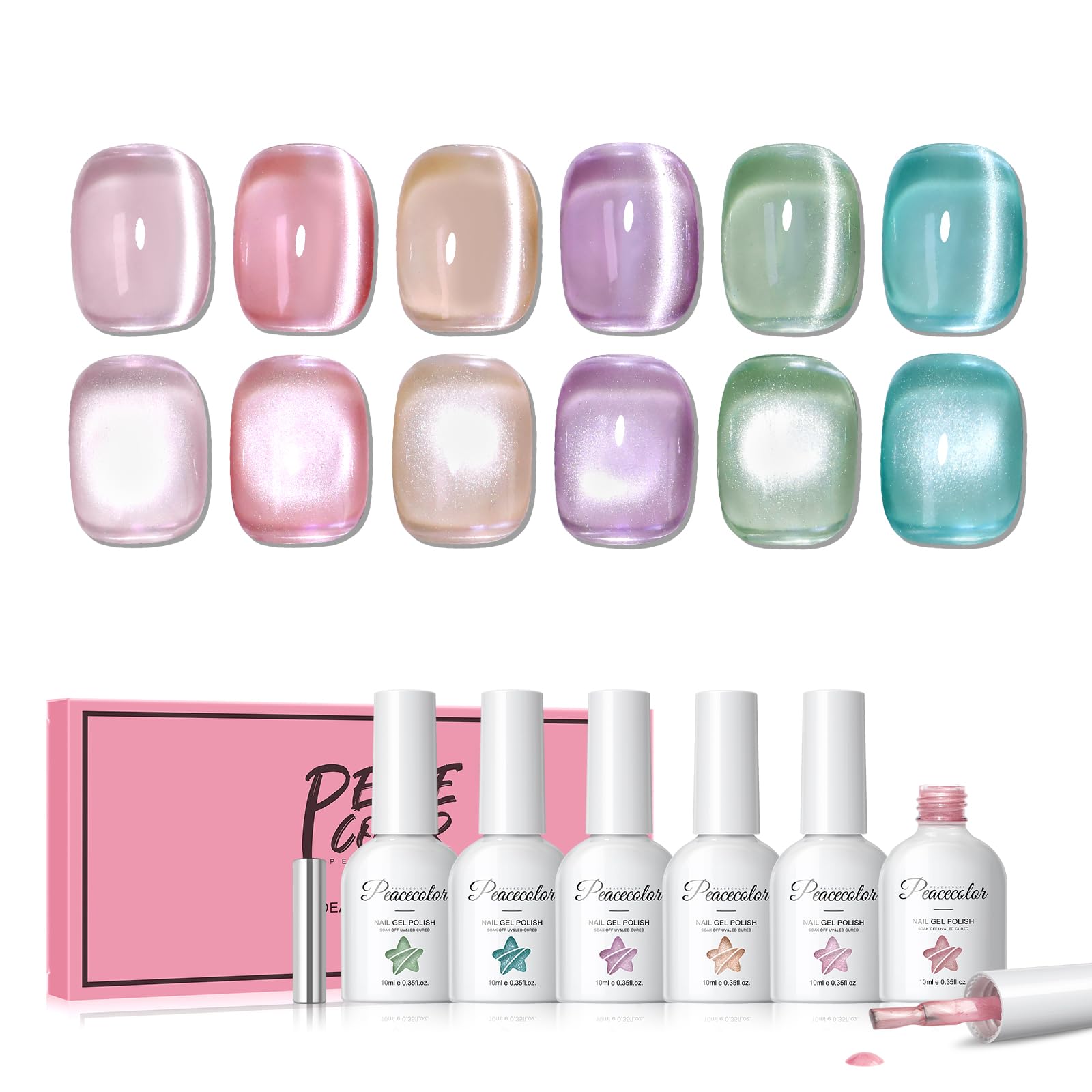PEACECOLOR Magnetic Nail Polish Colors Gel Nail Polish with Magnetic Surface Magnetic Gel Nail Polish Suitable for Compatible Beginner Professional