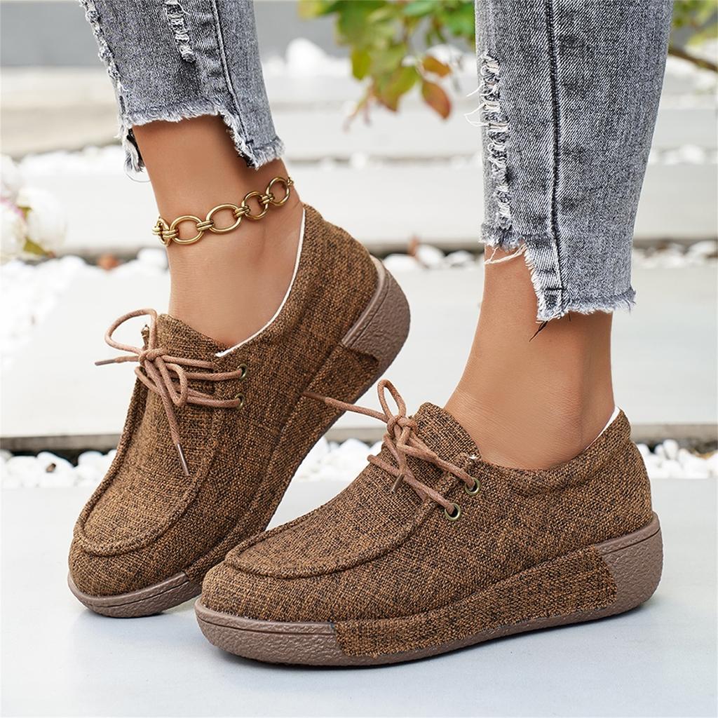 Women's Fashion Round Toe Lace-up Casual Flat Shoes