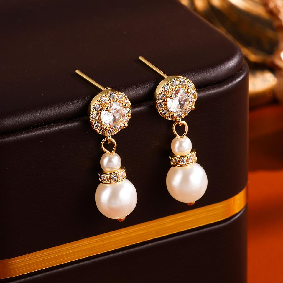 ZAKOL Luxury Round Buling AAA Clear Zircon Imitation Zircon Dangle Earrings Elegant Engagement Wdding Zircon