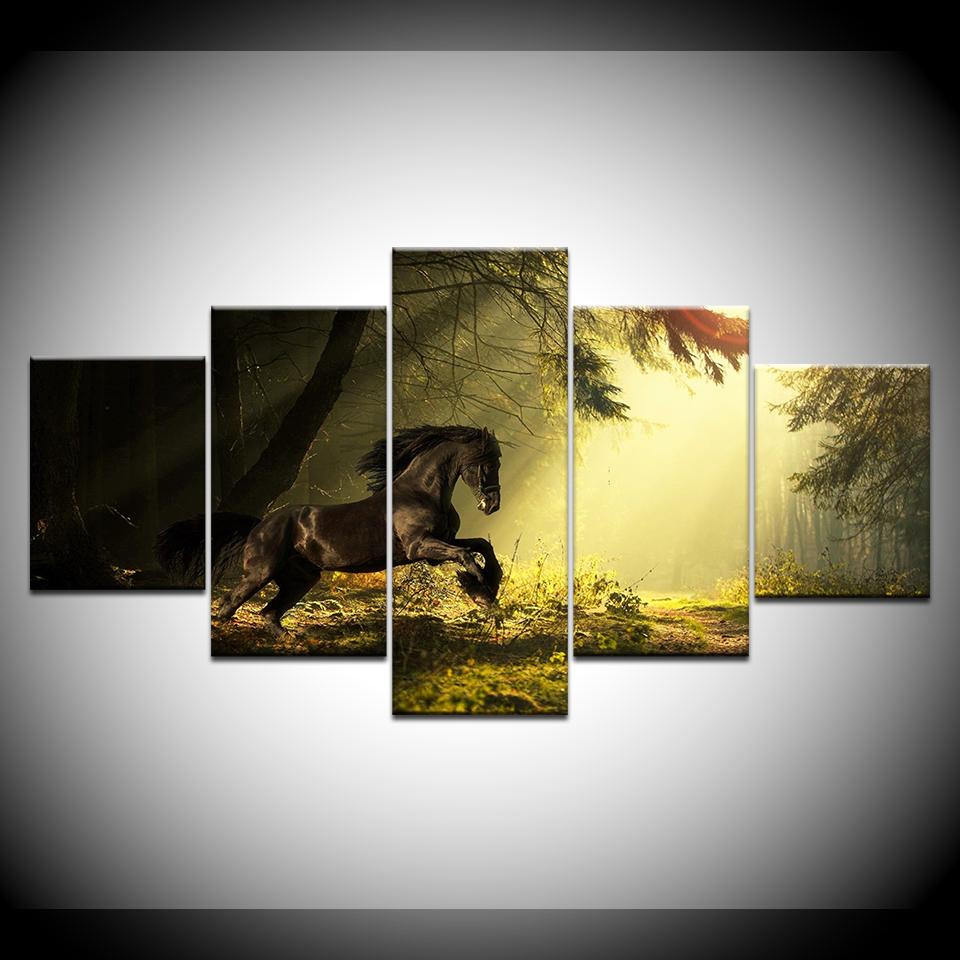 

Холст HD печатает фотографии домашнего декора 5 шт. абстрактная черная лошадь живопись психоделический лесной постер с единорогом настенная художественная рамка без рамки 20x35cm*2 20x45cm*2 20x55cm*1