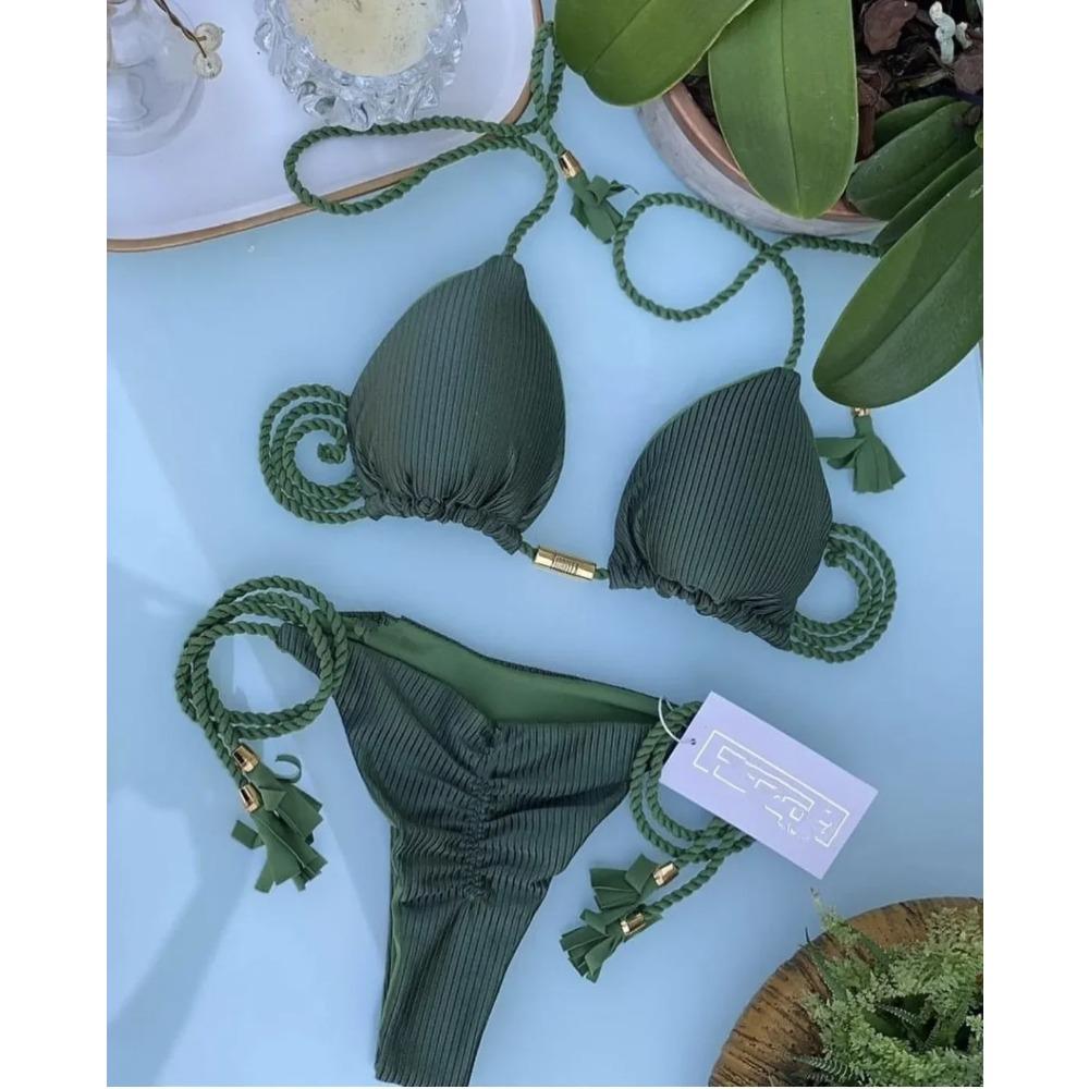 Dámské Bikini Nový Speciální Materiál Jednobarevný Šňůrkový Plavky Vícebarevné