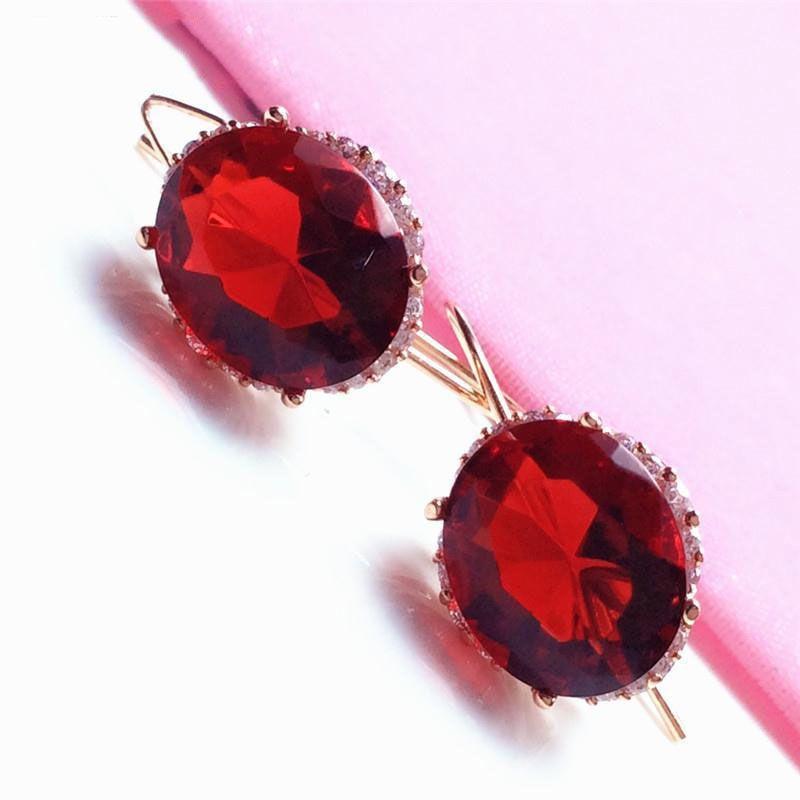 

Exquisite Russian 585 Purple Gold Egg Surface Redstone Earrings Temperament Light Luxury Versatile Rose Gold Plated Round Ear Buckle