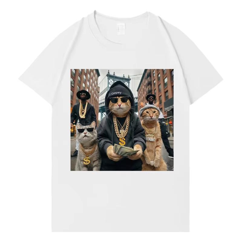 

2026 Funny Cat Streetcore T-Shirt Humorous Weird Cat Casual Tees Hip Hop Graphic Pure Cotton Crewneck Tops Novelty Print Tshrits 5XL різнокольоровий