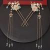 Crystal Flower Tassels Hairpin Headband Set For Girl Women Bride Chinese Style Hanfu Wedding Bridal Hair Accessories Jewelry Pin
