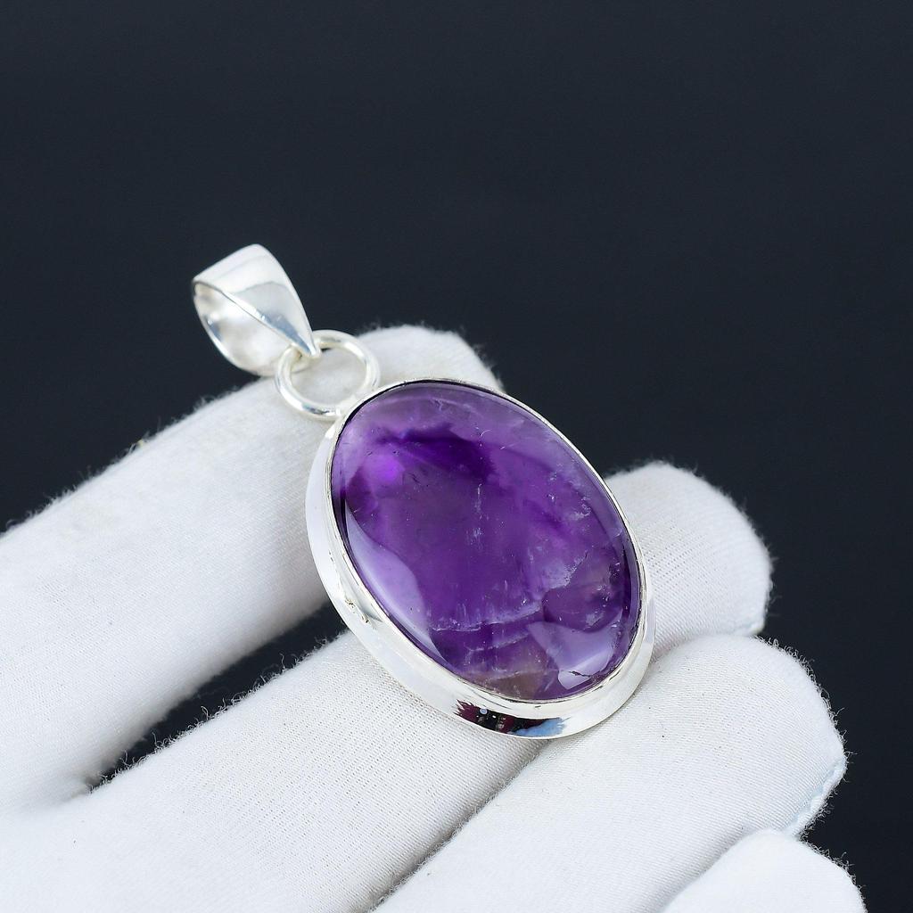 Pendentif en pierre précieuse d'améthyste, pendentif en pierre précieuse d'améthyste naturelle fait à la main en argent sterling 925 pour femme, pendentif pour cadeaux
