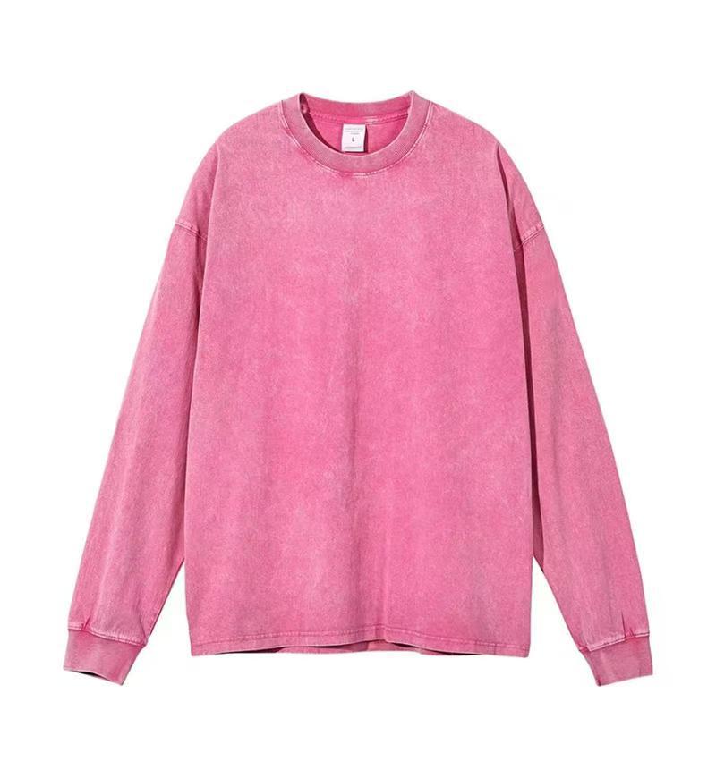 230G Heavyweight Vintage Distressed Loose Fit Plus Size Long Sleeve Cotton Crew Neck T-shirt