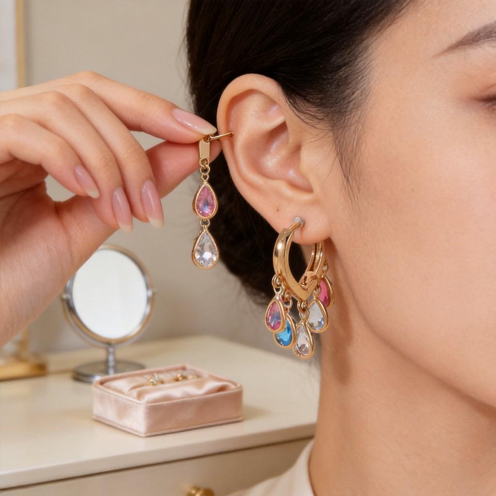 Love Heart Zircon Water Drop Earrings With Zinc Alloy And Electroplating For Women