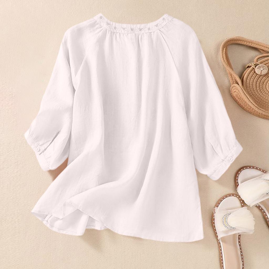 Women's Fashion Loose Casual Summer O-neck 3/4 Length Sleeve T-shirt