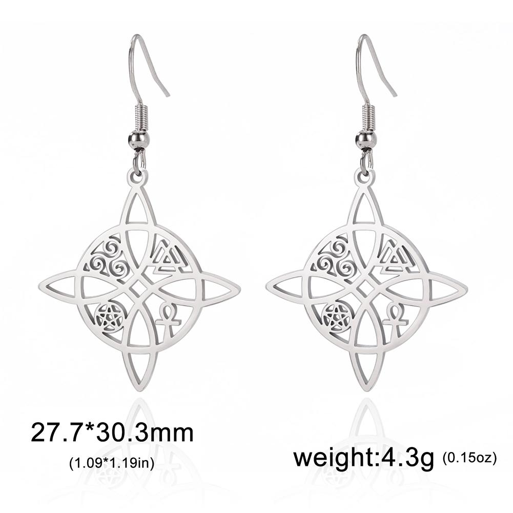 Lucktune Witch Knot Witchcraft Drop Earrings Women Stainless Steel Triskele Ankh Pentagram Symbol Earrings Vintage Jewelry Gift