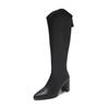 Soft Pu Leather Knee-High Boots Women 2024 Winter Short Plush Thick Heels Long Boots Woman Black Back Zipper Knight