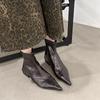 Fashionable Pointed Toe Short Boots Women's Chunky Heel Ankle Boots Autumn Winter New Style Leather Inner Microfiber Material