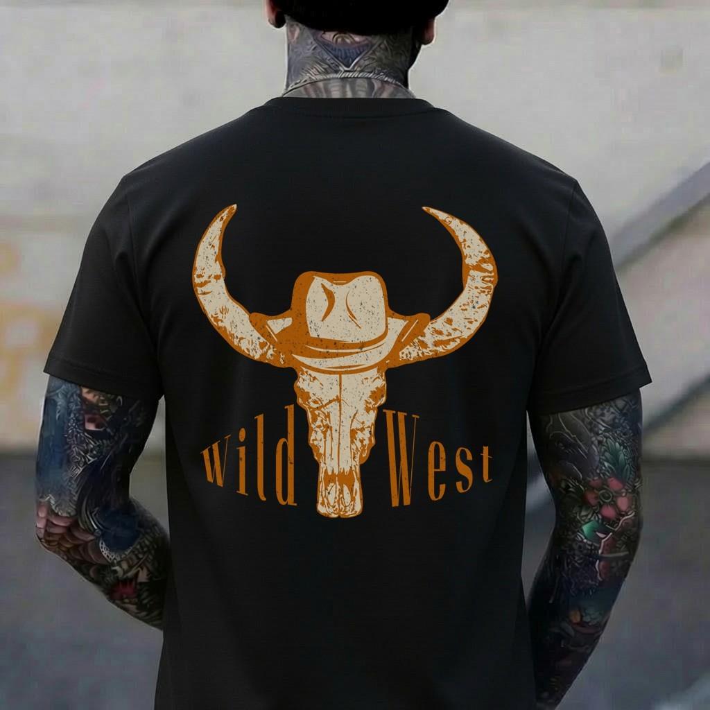 Bull Skull Rodeo Hat Cowboy Cowgirl Wild West Long Sleeve T-Shirt XL
