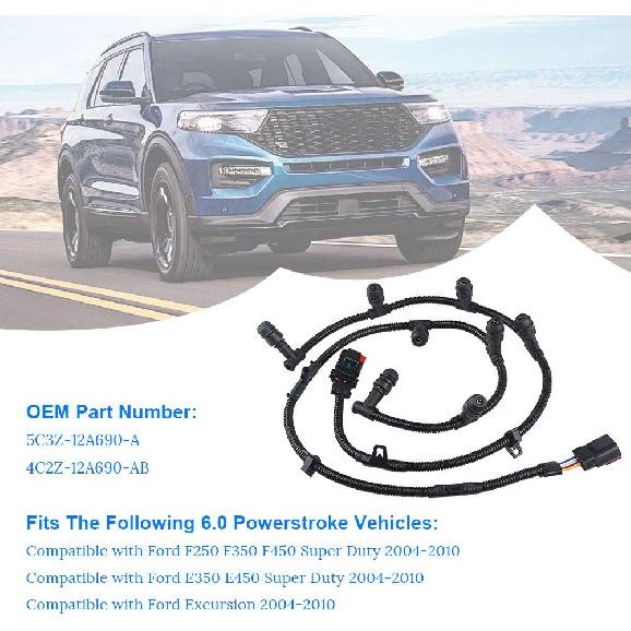 Compatible with Powerstroke 6.0 Glow Plug Harness Ford F250 F350 F450 Super Duty 2004 2005 2006 2007 2008 2009 2010, Glow Plug Harness Kit, Includes