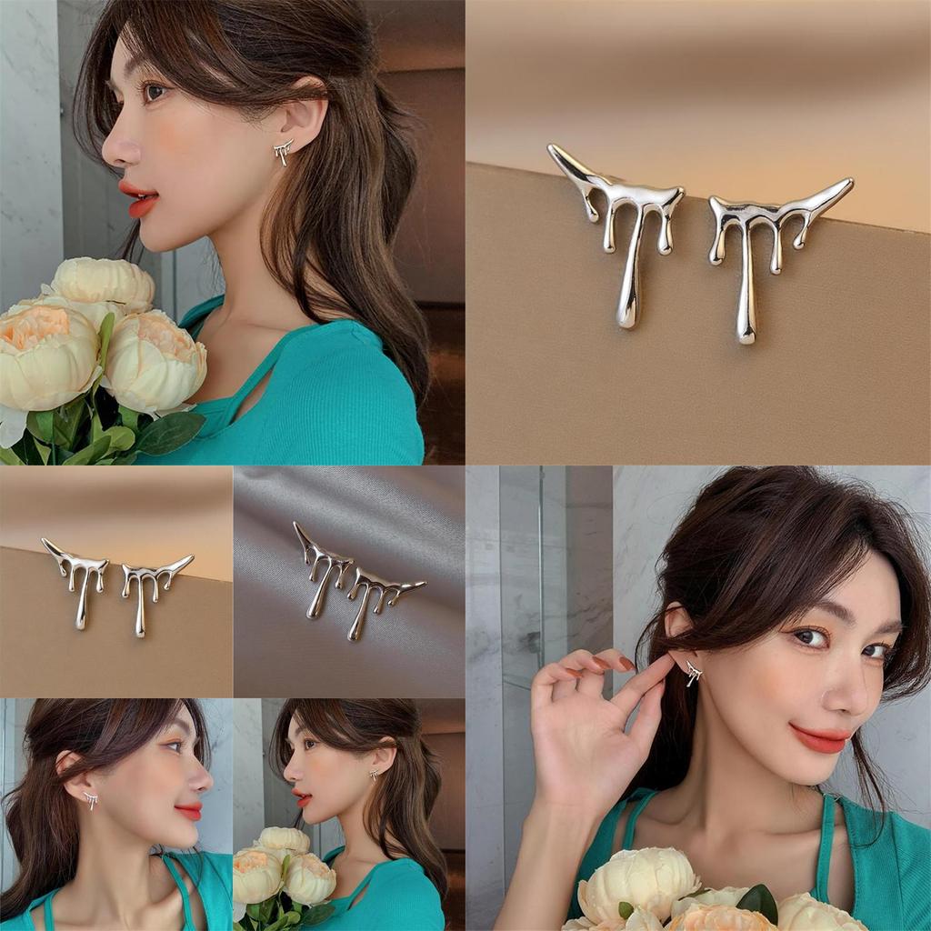 Modern Fashion Asymmetric Teardrop Earrings For Women Silver Alloy Design